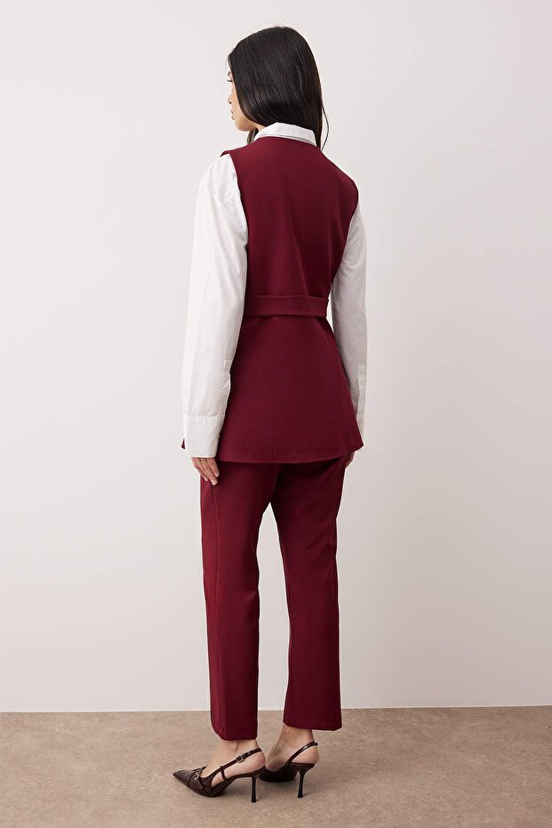 Bordo Düğme Detaylı Dokuma Alt - Üst Takım TCTAW26US00054 - 4