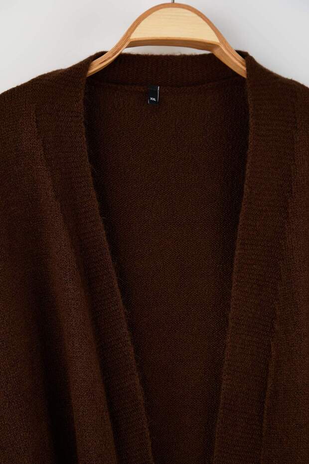 Kahverengi Oversize/Bol Kesim Triko Hırka TBBAW23AV00017 - 10