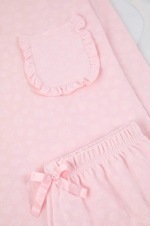 Pudra Kalp Desenli Fırfırlı ve Cepli Örme Pijama Takımı THMAW26PT00205 - 6