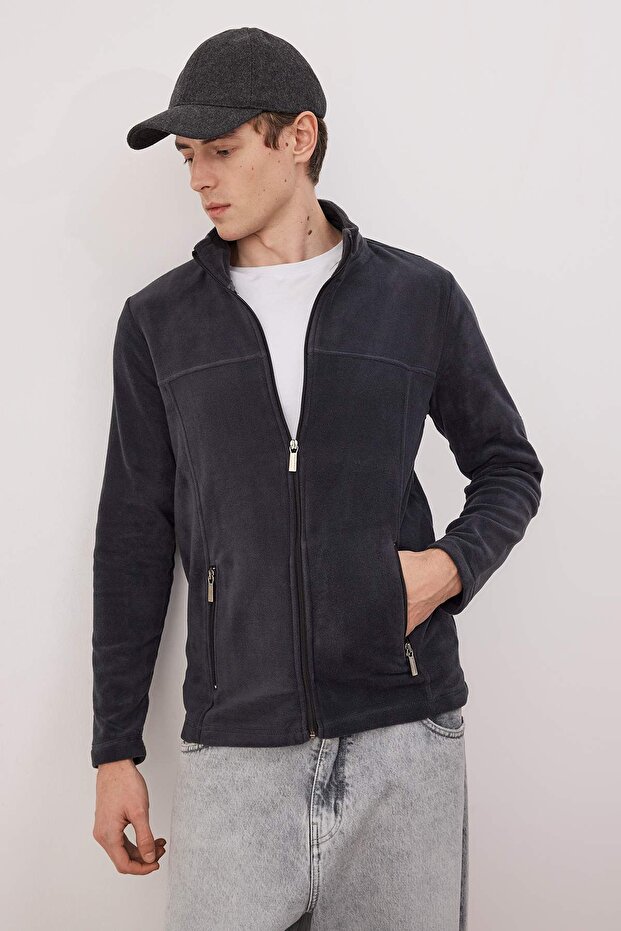 Antrasit Regular/Normal Kesim Fermuarlı Polar Sweatshirt TMNAW26SW00063 - 2