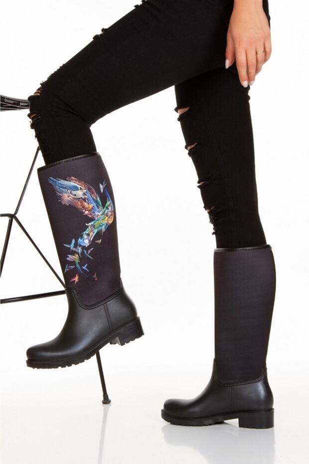 Kuş Printed Waterproof Women's Rain Boots