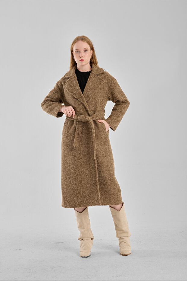 Khaki Buklet Cashmere Oversize Coat