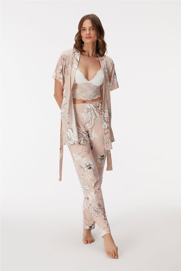 Women's Lace Bralette Pajama Set with Morning Dress and Rope Strap