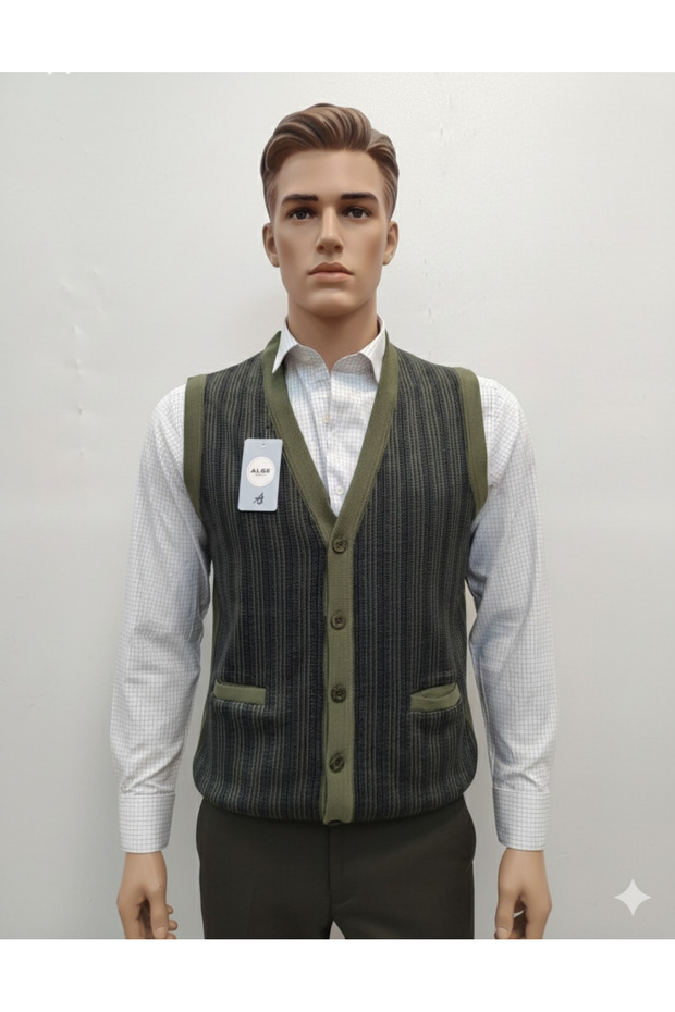 Güncüoğlu Pocketed Buttoned Steel Knitted Tricot Men's Vest