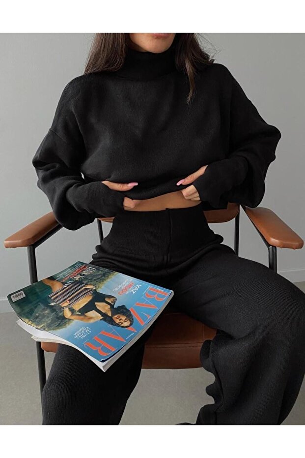 Set tricotaje interconectate cu vârfuri negre pentru femei 015 - 4