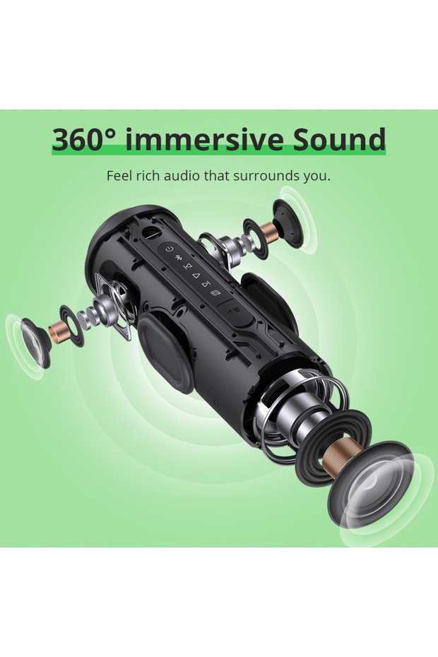 T8 Portable 40W Bluetooth Speaker, 360° Sound, IPX7 Waterproof, Custom EQ & Lights (Grey) - 3