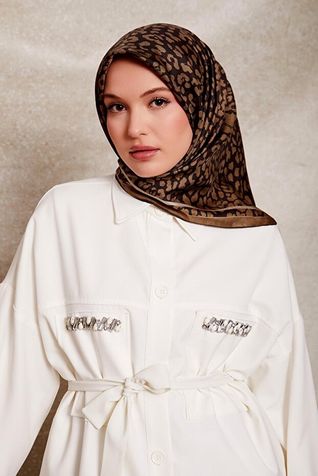 المنك ليوبارد نمط Twill وشاح حريري - 1