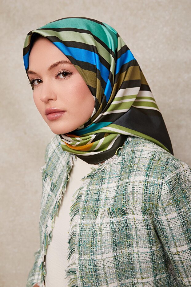 الكاكي مربع نمط حك وشاح الحرير - 2