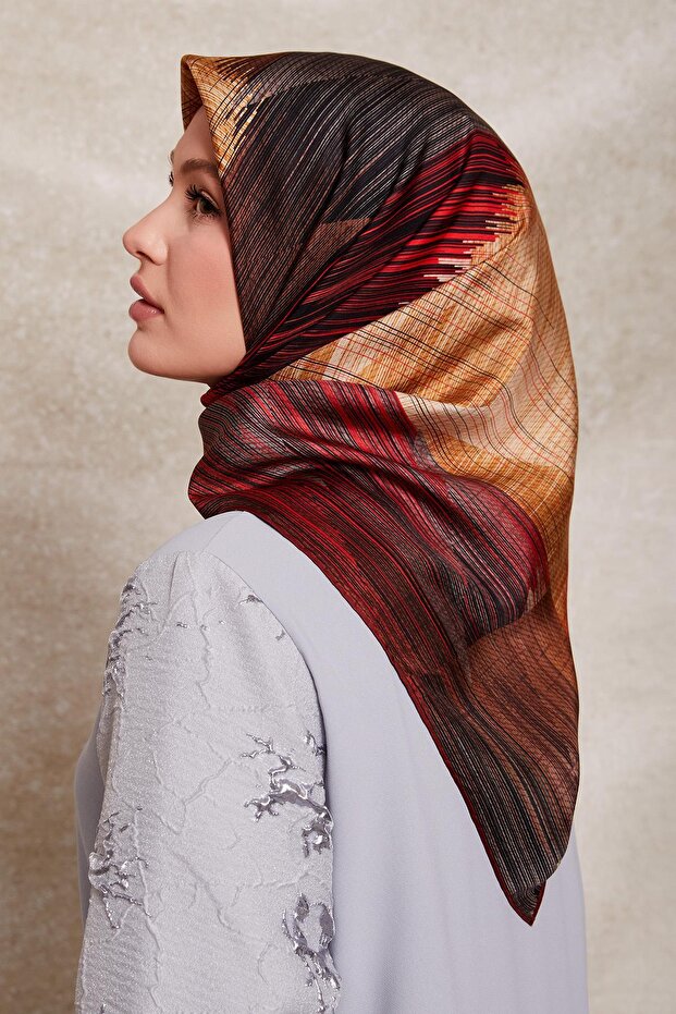 Burgundy Stripe Pattern Twill Silk Scarf