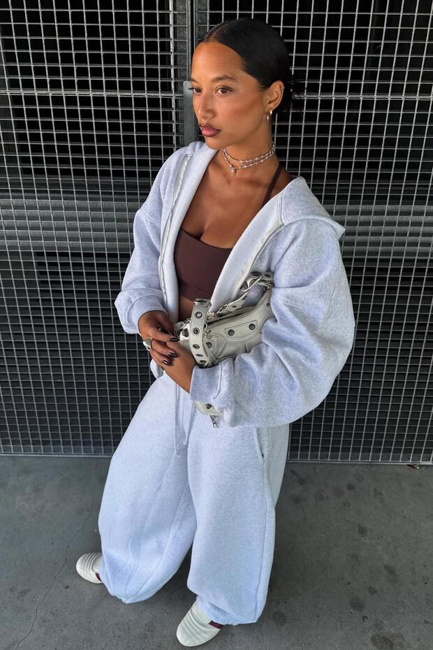 Oversize kapüşonlu fermuarlı sweatshirt - 1