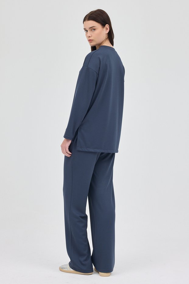 Anthracite Crew Neck Women's Pants Set 8213A