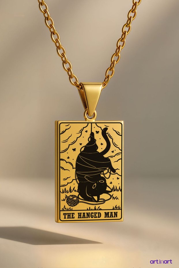 Cat Tarot Card the Hanged Man Hanging Man | 316L Steel Necklace