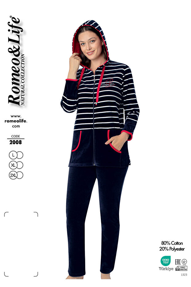 Women's Plus Size Striped Cotton Velvet Tracksuit Set 2008