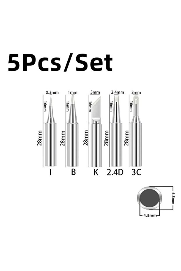 Silver 5pcs 5pcs 900M Soldering Iron Tips Set, Copper Core Electric Soldering Bits for 936 Soldering