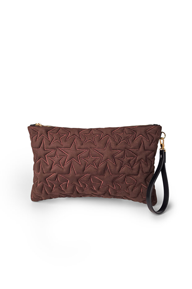 Τσάντα Portfolio σε καφέ σουέντ με σχέδιο αστεριών - 1
