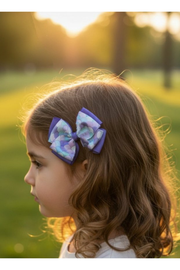 Patterned Purple Ribbon Bow Buckle, Handmade Special Day Grosgrain Ribbon Children's Clip Girls' Buckle