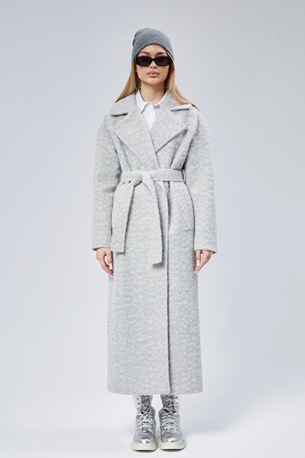Gray Buklet Kaşe Oversized Coat