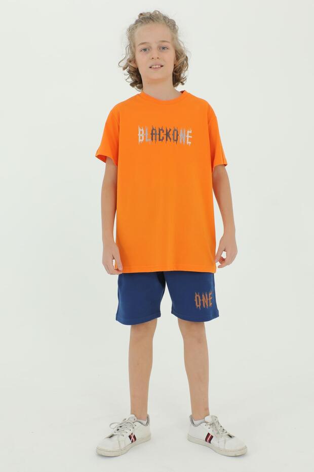 Crew Neck Boy's Print Detailed T-Shirt and Shorts Double Set