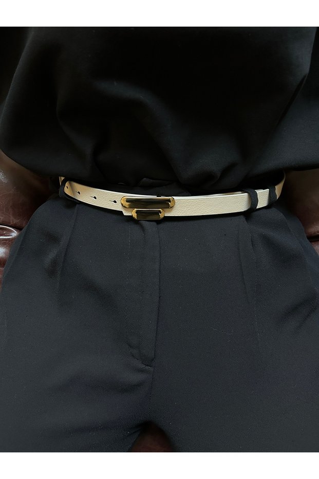 Glide Stripe Patterned Women's Gold Buckle Belt Waist Belt Coat Belt Dress Belt Trouser Belt