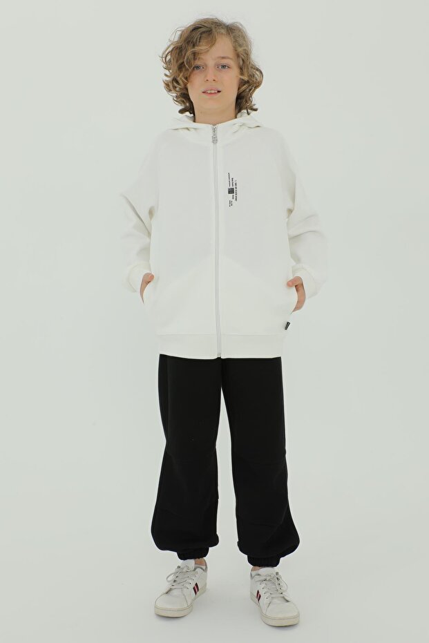 Hooded Printed Cotton Pique Boy's 2-Piece Top and Bottom Tracksuit Set