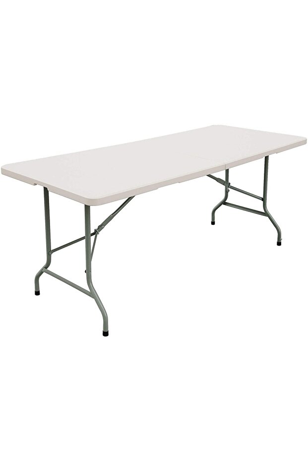 6ft Portable Folding Table - Seats 8, Plastic Top with Heavy Duty Metal Frame & Carry Handle