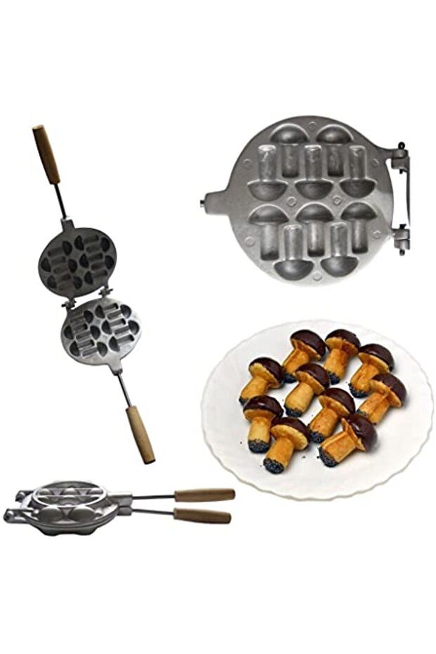 Cast Mushroom Patterned Cookie Mold with 10 Holes - 1