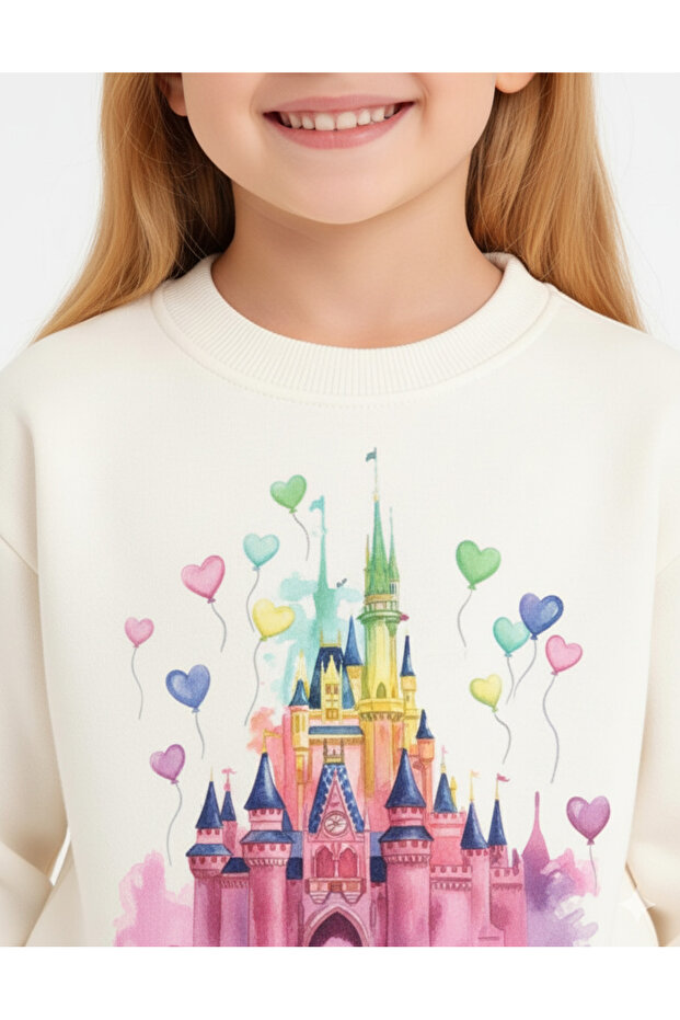 Heart Castle Printed Girls' Tracksuit Set / Sweatshirt Set
