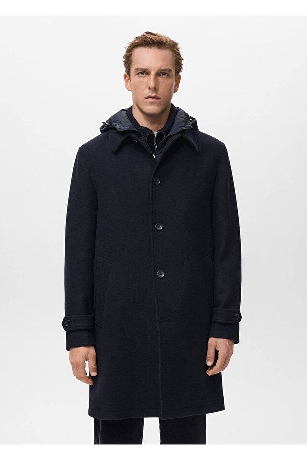 Çıkarılabilir kapüşonlu yün ceket - 1