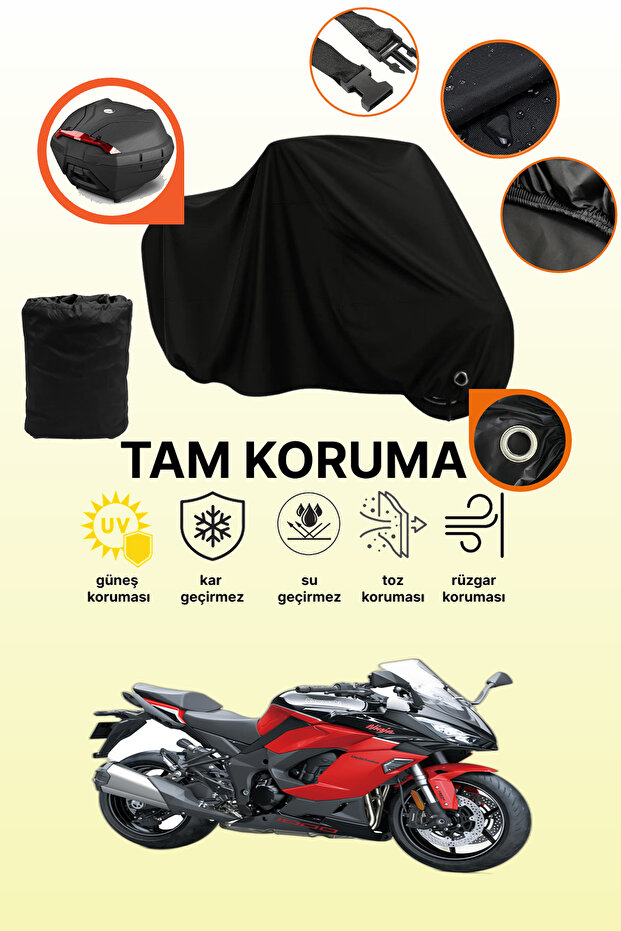 Black Lock and Tail Bag Compatible Kawasaki Ninja 1000 Sx Compatible Motorcycle Tarpaulin, Protective Cover