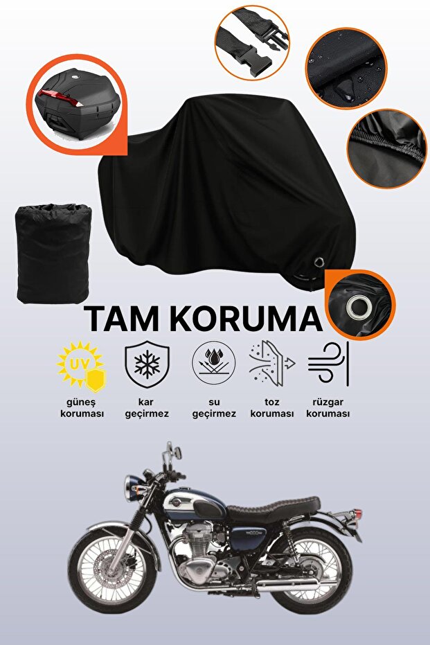 Black Lock and Tail Bag Compatible Kawasaki W 800 Compatible Motorcycle Tarpaulin, Protective Cover