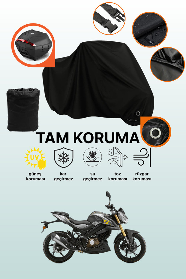 Black Lock and Tail Bag Compatible Rks Srk125-S Compatible Motorcycle Tarpaulin, Protective Cover