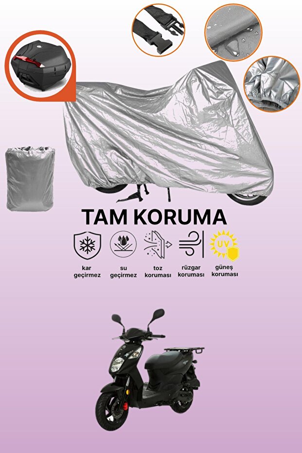 Gray Rear Bag Compatible Sym Xpro Ii 125 Compatible Motorcycle Tarpaulin, Protective Cover