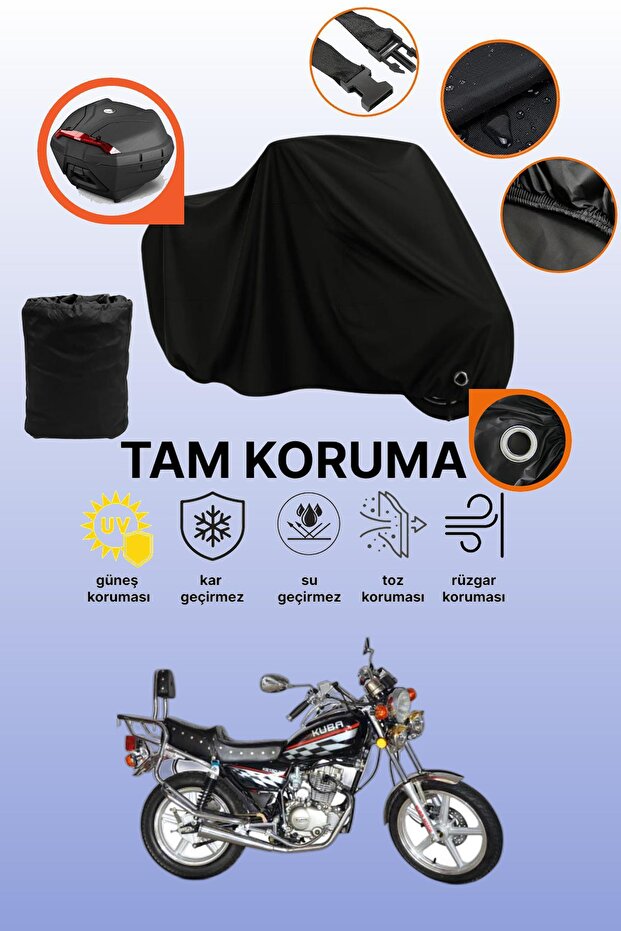 Black Lock and Tail Bag Compatible Kuba Kb150-25 Compatible Motorcycle Tarpaulin, Protective Cover