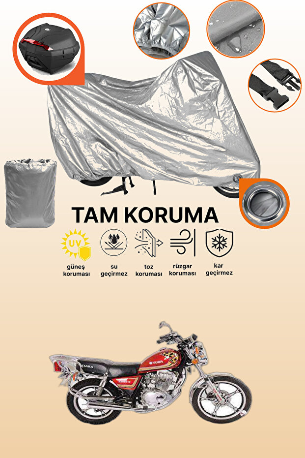 Gray Tail Bag and Lock Compatible Kuba Kb150-9 Compatible Motorcycle Tarpaulin