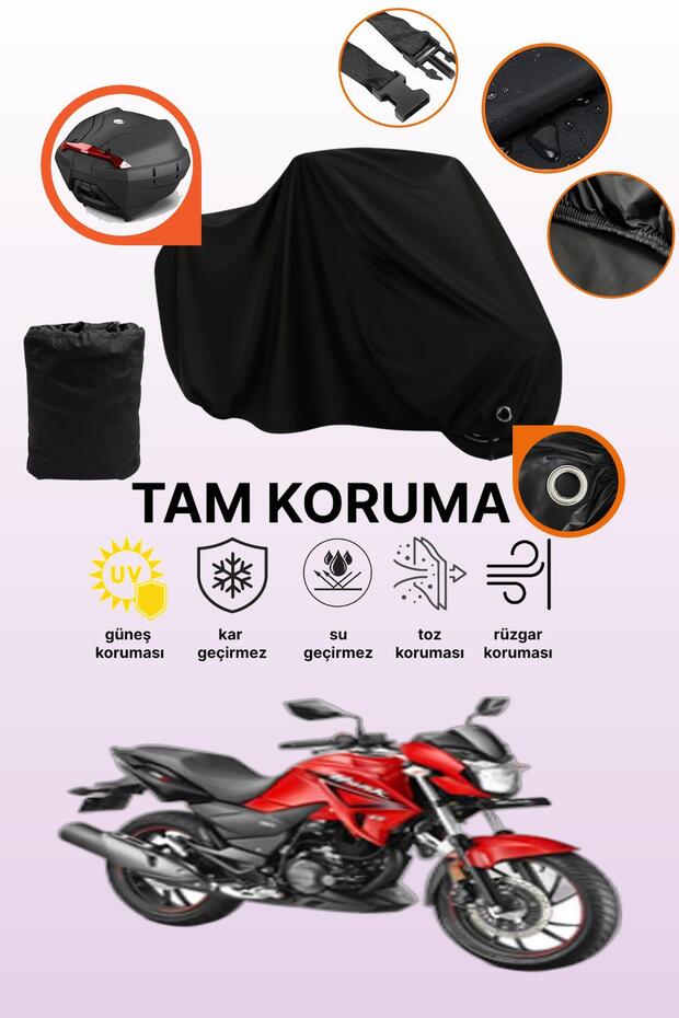 Black Lock and Tail Bag Compatible Hero Hunk 200R Compatible Motorcycle Tarpaulin, Protective Cover