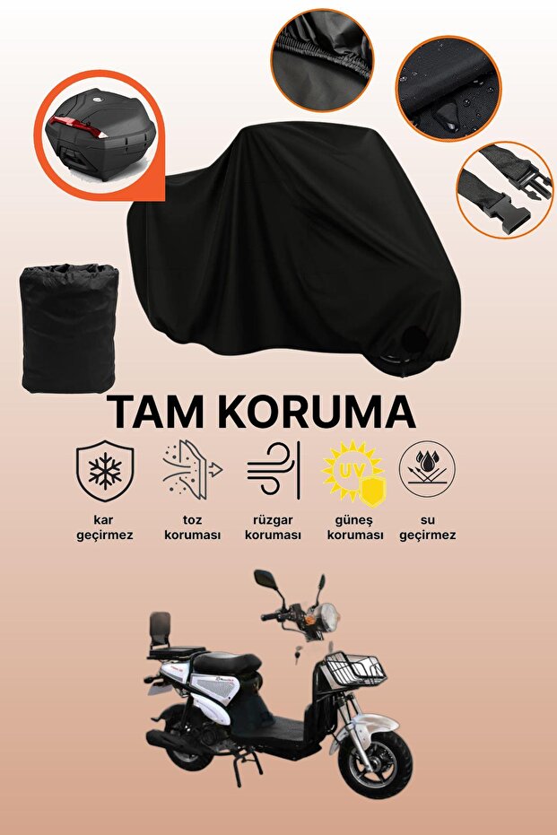 Black Rear Bag Compatible Motolux Pitton 50 Compatible Motorcycle Tarpaulin, Protective Cover