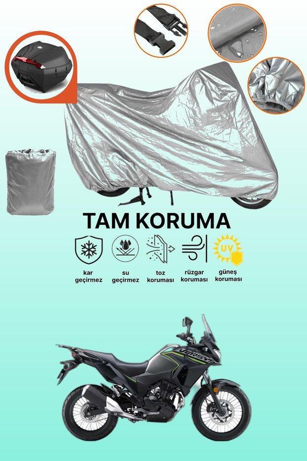 Gray Rear Bag Compatible Kawasaki Versys X300 Compatible Motorcycle Tarpaulin, Protective Cover