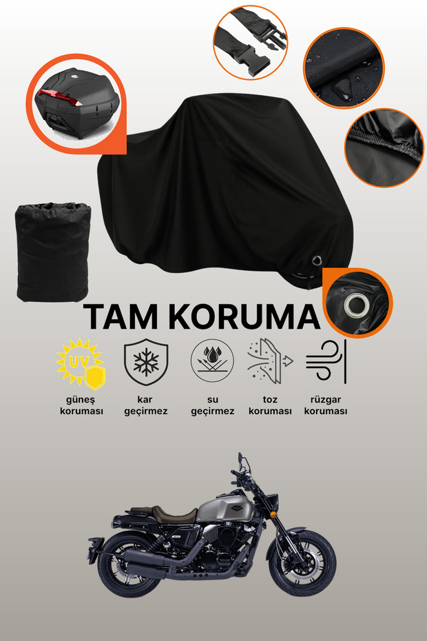 Black Lock and Tail Bag Compatible Rks K-Light 250 Compatible Motorcycle Tarpaulin, Protective Cover