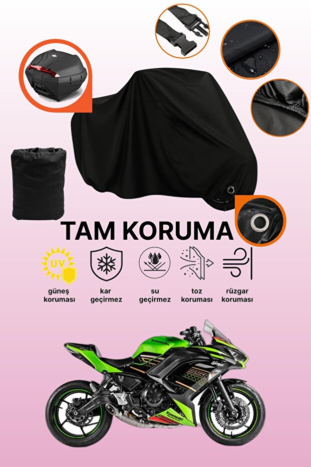 Black Lock and Tail Bag Compatible Kawasaki Ninja 650 Compatible Motorcycle Tarpaulin, Protective Cover