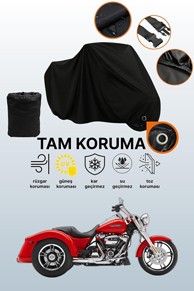 Black Lock Compatible Harley-Davidson Freewheeler Compatible Motorcycle Tarpaulin, Protective Cover