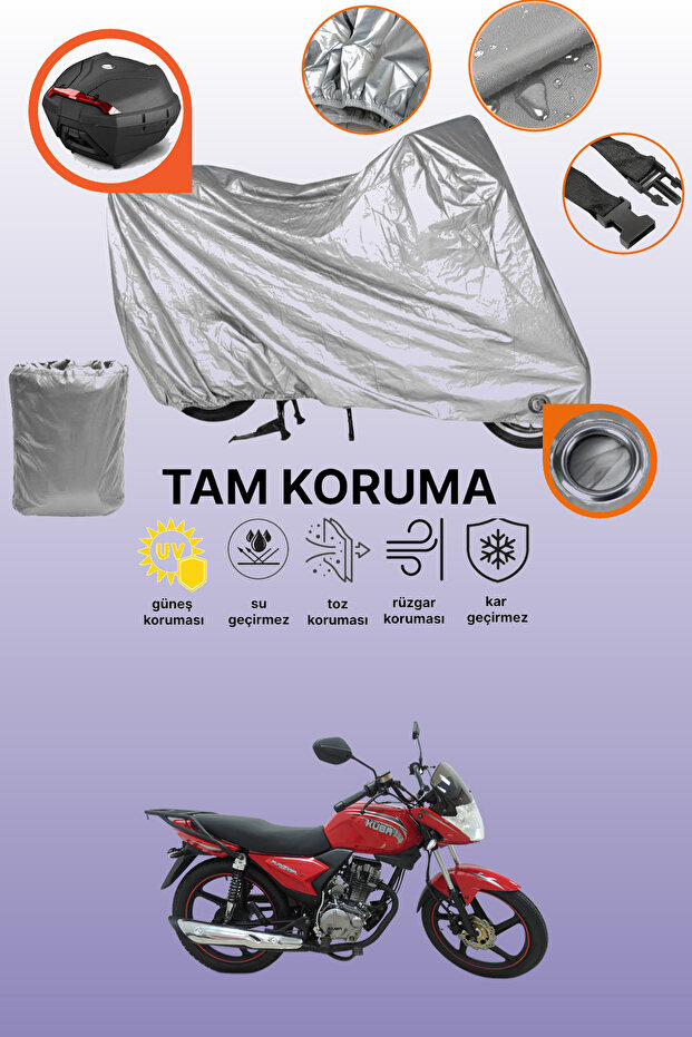 Gray Lock and Tail Bag Compatible Kuba Razore 150 Compatible Motorcycle Tarpaulin, Protection Cover