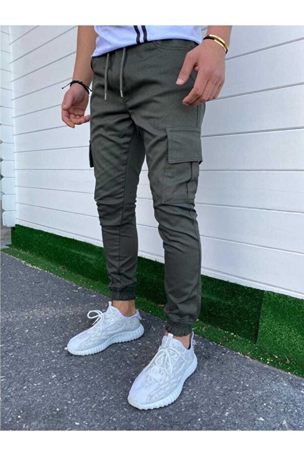 Slim Fit Elastic Waist and Leg Cargo Pocket Trousers F40