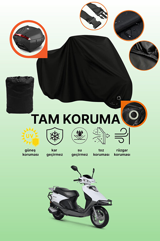 Black Lock and Tail Bag Compatible Rks Spontini 110/125 Compatible Motorcycle Tarpaulin, Protective Cover