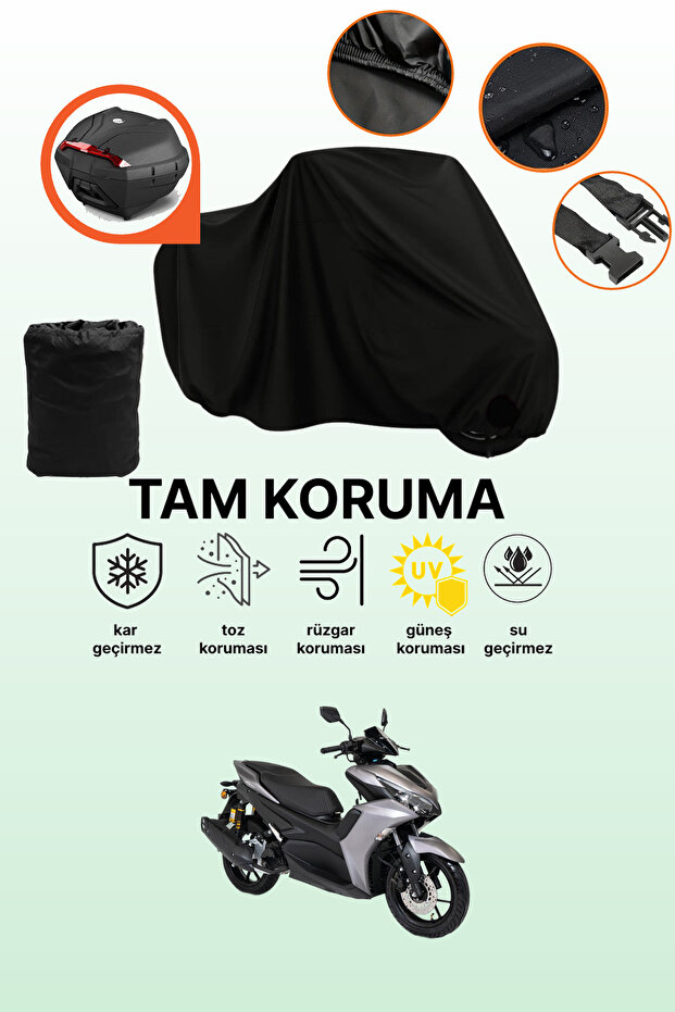 Black Rear Bag Compatible Rks Arome 125 Compatible Motorcycle Tarpaulin, Protective Cover