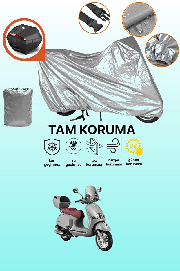 Gray Rear Bag Compatible Kuba Bevely 125 Compatible Motorcycle Cover, Protective Cover