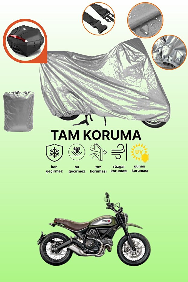 Gray Rear Bag Compatible with Ducati Scrambler Urban Enduro Compatible Motorcycle Tarpaulin, Protective Cover