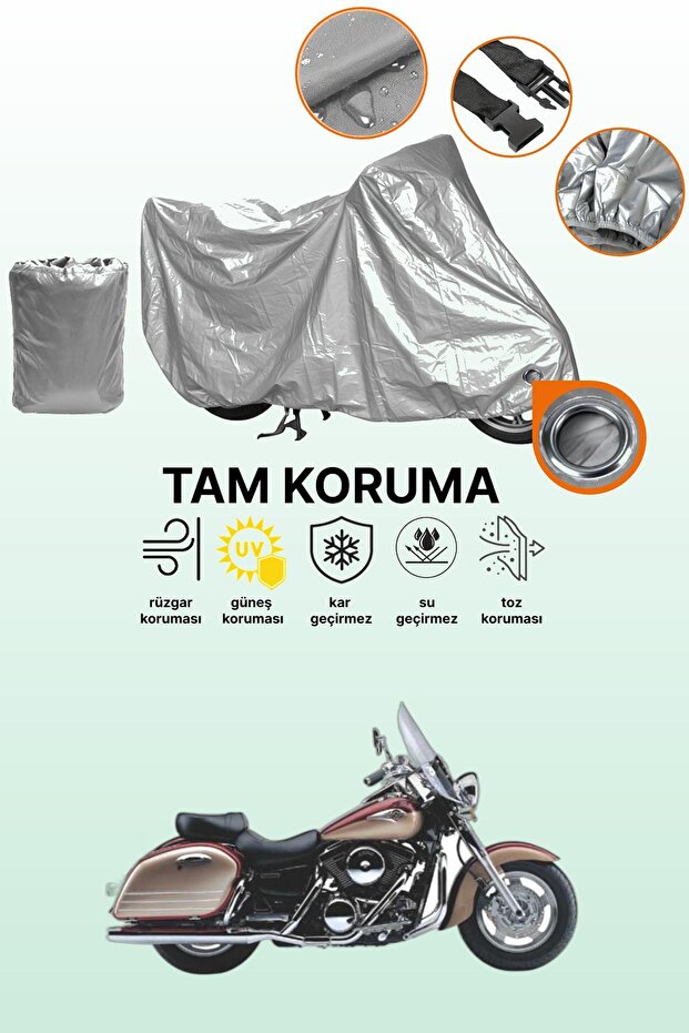 Grey Lock Compatible Kawasaki Vn 1500 Classic Tourer Compatible Motorcycle Tarpaulin, Protective Cover