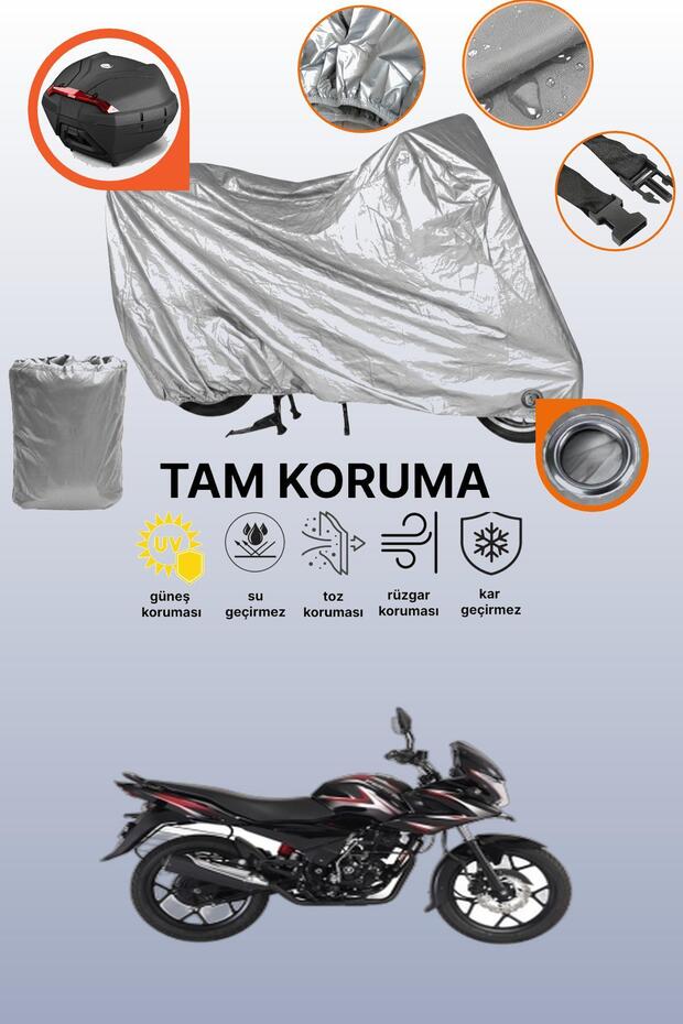 Gray Lock and Rear Bag Compatible Bajaj Discover 150 F Compatible Motorcycle Tarpaulin, Protective Cover