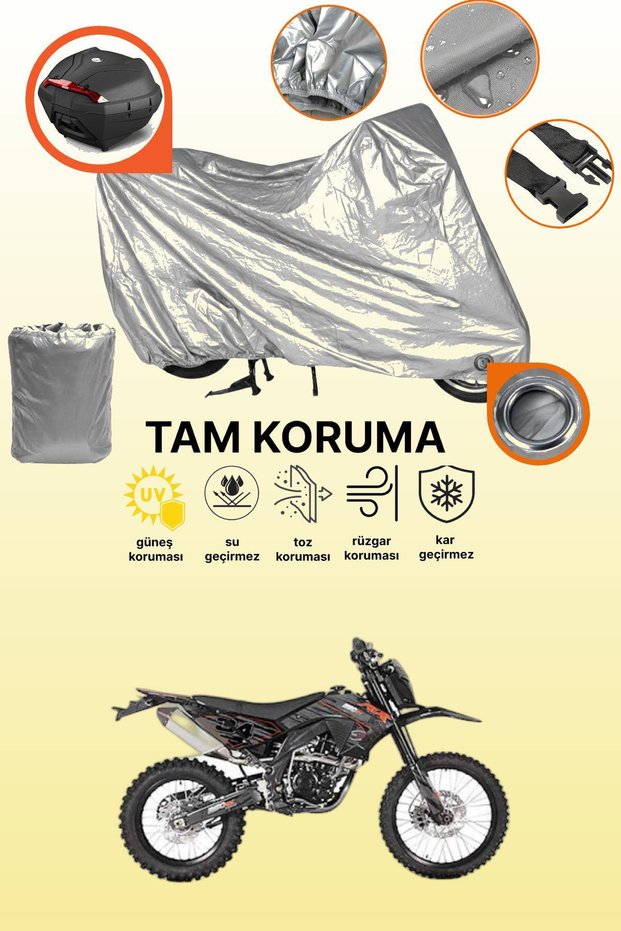 Gray Lock and Tail Bag Compatible Asian Rx 250 Cross Compatible Motorcycle Tarpaulin, Protection Cover