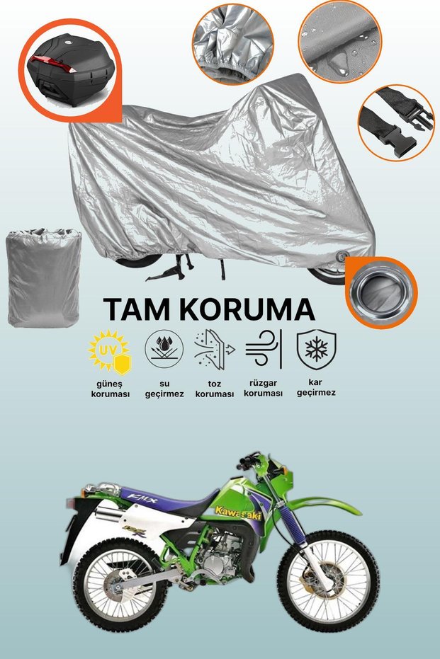 Gray Lock and Tail Bag Compatible Kawasaki Kmx 125 Compatible Motorcycle Tarpaulin, Protection Cover